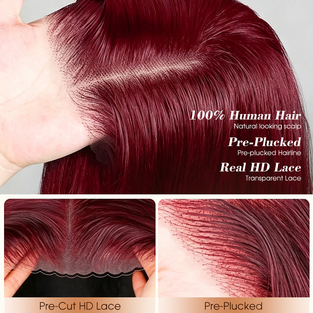 Light 99J Color Straight Hair Wear Go 13x6 Glueless Pre-Cut Drawstring  Wig