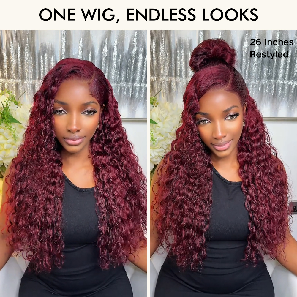 99J Burgundy Deep Wave 13x6 HD Lace Front Wigs Human Hair Pre-Cut Lace Wig