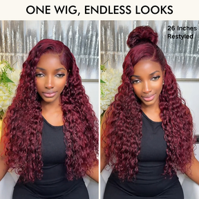 99J Burgundy Deep Wave 13x6 HD Lace Front Wigs Human Hair Pre-Cut Lace Wig