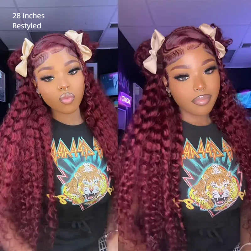 99J Burgundy Deep Wave 13x6 HD Lace Front Wigs Human Hair Pre-Cut Lace Wig