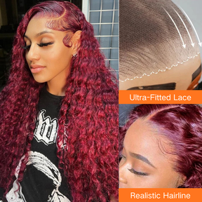 99J Burgundy Deep Wave 13x6 HD Lace Front Wigs Human Hair Pre-Cut Lace Wig