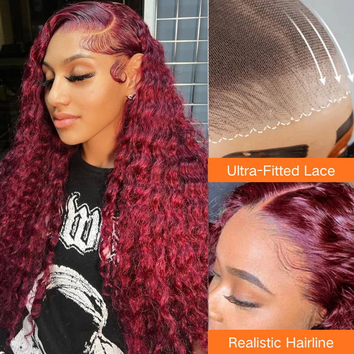 99J Burgundy Deep Wave 13x6 HD Lace Front Wigs Human Hair Pre-Cut Lace Wig