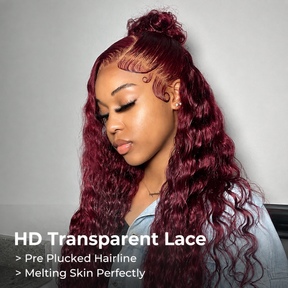 99J Burgundy Deep Wave 13x6 HD Lace Front Wigs Human Hair Pre-Cut Lace Wig