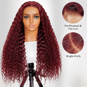 99J Burgundy Deep Wave 13x6 HD Lace Front Wigs Human Hair Pre-Cut Lace Wig