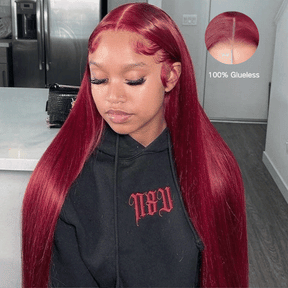 Light 99J Color Straight Hair Wear Go 13x6 Glueless Pre-Cut Drawstring  Wig