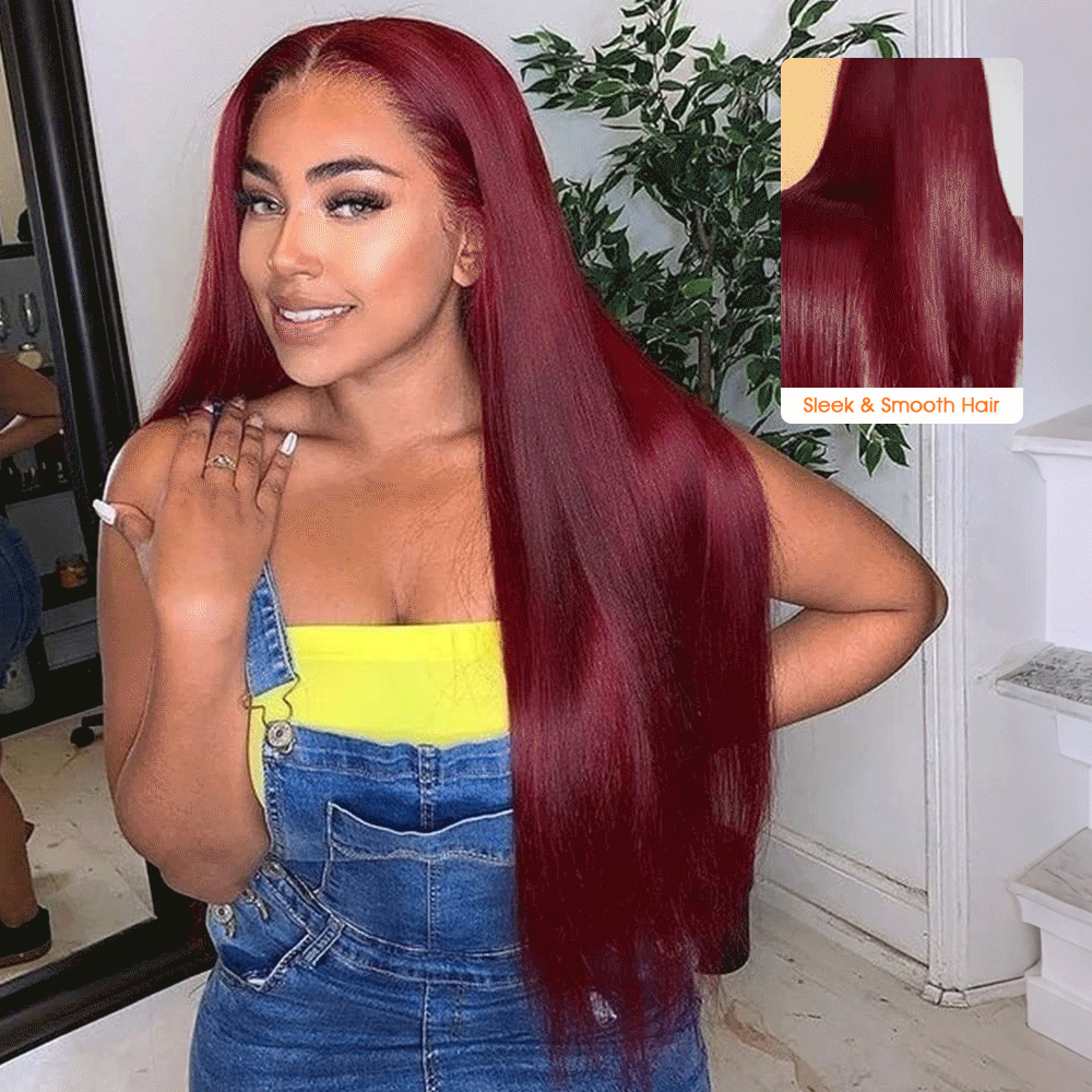 Light 99J Color Straight Hair Wear Go 13x6 Glueless Pre-Cut Drawstring  Wig