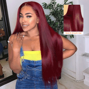 Light 99J Color Straight Hair Wear Go 13x6 Glueless Pre-Cut Drawstring  Wig