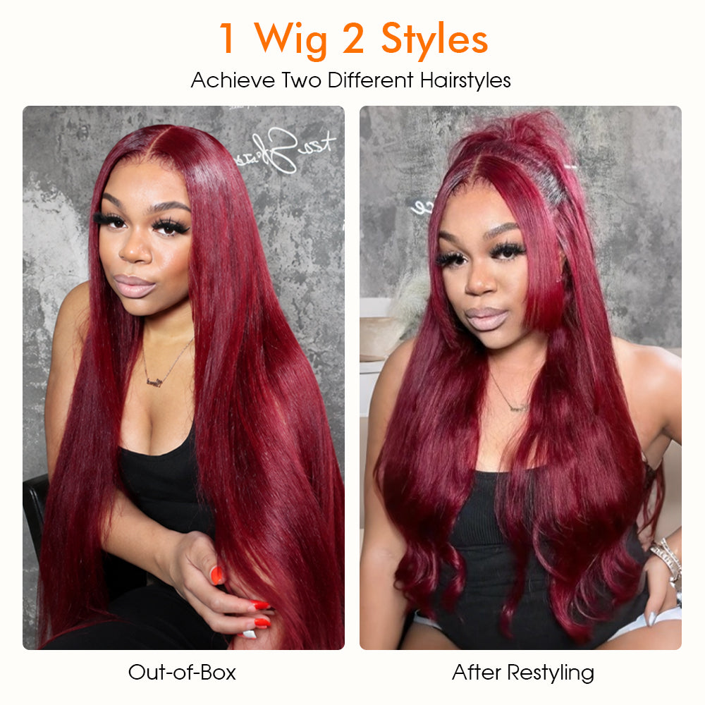 Light 99J Color Straight Hair Wear Go 13x6 Glueless Pre-Cut Drawstring  Wig