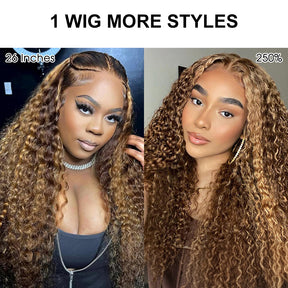 Pizazz Hair 13x6 Highlight 4/27 Color  Deep Wave Lace Front Wigs Human Hair Ombre Curly Glueless Wig