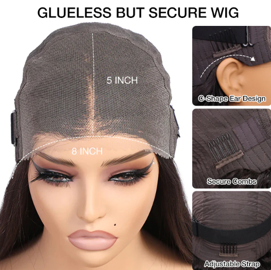 Pizazz Hair Yaki Straight Put On and Go Glueless Lace Wigs 8x5 Pre-cut Human Hair Lace Wig Kinky Straight