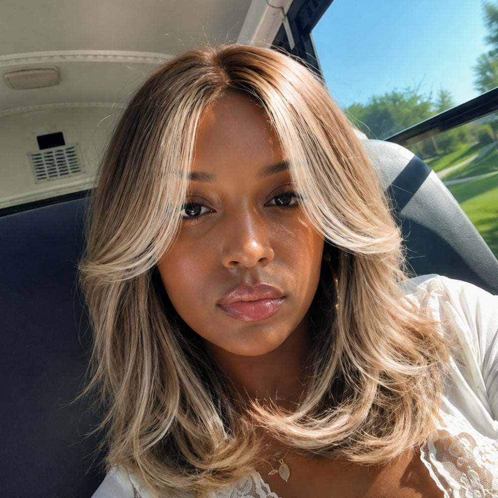 8x5/13x6 Pre Cut Lace Ash Blonde Highlight With Dark Root Loose Body Wave Glueless Human Hair Wig With Invisi Drawstring