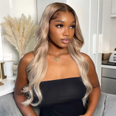 Ash Blonde Mixed Dirty Blonde  With Dark Roots 13x6 HD Glueless Human Hair Wigs 180% Density