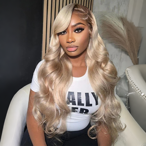 Ash Blonde Mixed Dirty Blonde  With Dark Roots 13x6 HD Glueless Human Hair Wigs 180% Density