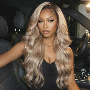 Ash Blonde Mixed Dirty Blonde  With Dark Roots 13x6 HD Glueless Human Hair Wigs 180% Density