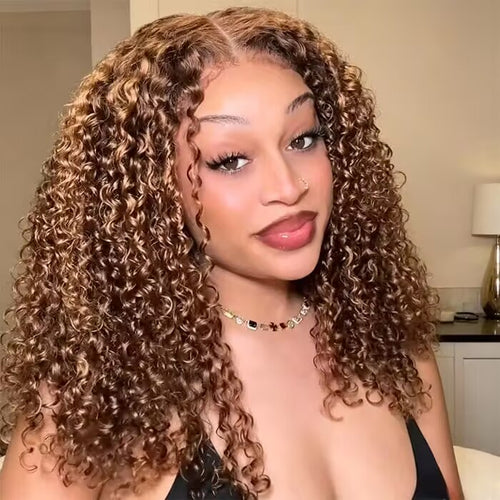 4C Edges Hairline Highlight Curly Wig Glueless Flexi-Fit Drawstring 13x4 Frontal Pre-Cut Lace Human Hair Wigs