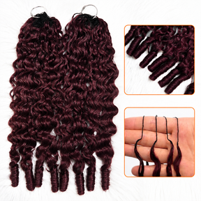 Black Cherry Burmese Curly Crochet Human Hair Pre Separated Miracle Knots Feather Crochet Hair Extensions