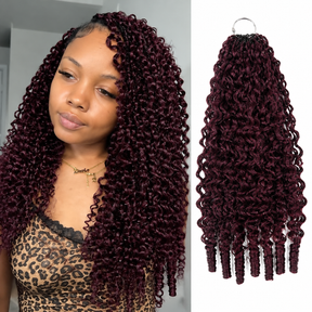 Black Cherry Burmese Curly Crochet Human Hair Pre Separated Miracle Knots Feather Crochet Hair Extensions