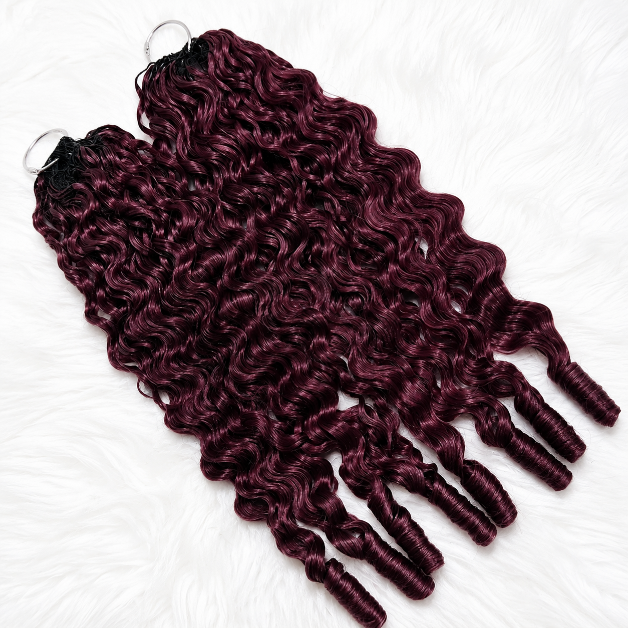 Black Cherry Burmese Curly Crochet Human Hair Pre Separated Miracle Knots Feather Crochet Hair Extensions