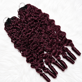 Black Cherry Burmese Curly Crochet Human Hair Pre Separated Miracle Knots Feather Crochet Hair Extensions