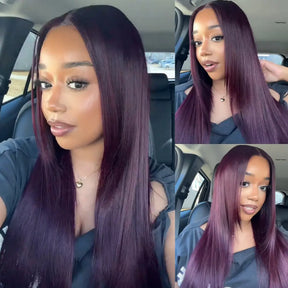 Black Cherry Layered Cut Glueless Wig 13x6 Lace Front Straight Human Hair
