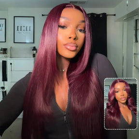 Black Cherry Layered Cut Glueless Wig 13x6 Lace Front Straight Human Hair