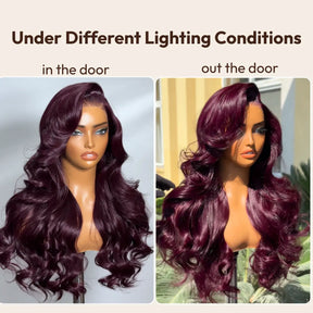 Black Cherry Loose Body Wave Layered Cut Glueless Pre Everything Drawstring Human Hair Wig