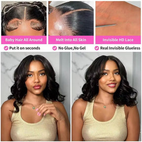 13x4 Bob Lace Frontal Wig Human Hair Body Wave HD Lace Closure Pre Plucked Glueless Bob Wigs forWomen