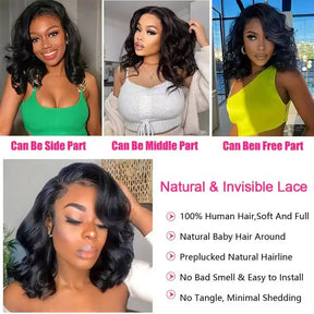 13x4 Bob Lace Frontal Wig Human Hair Body Wave HD Lace Closure Pre Plucked Glueless Bob Wigs forWomen