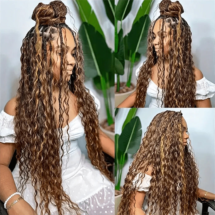 Glueless Knotless Braided Wigs Water Wave 13x6 HD Lace Frontal Glueless Human Hair Wig