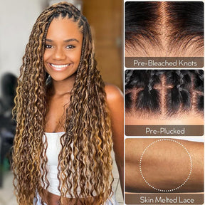Glueless Knotless Braided Wigs Water Wave 13x6 HD Lace Frontal Glueless Human Hair Wig