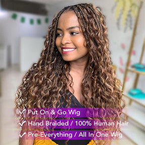 Glueless Knotless Braided Wigs Water Wave 13x6 HD Lace Frontal Glueless Human Hair Wig