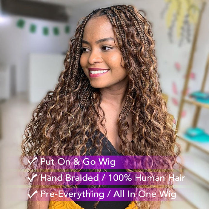 Glueless Knotless Braided Wigs Water Wave 13x6 HD Lace Frontal Glueless Human Hair Wig