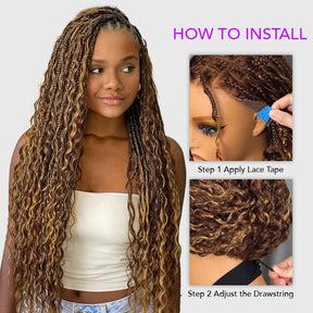 Glueless Knotless Braided Wigs Water Wave 13x6 HD Lace Frontal Glueless Human Hair Wig