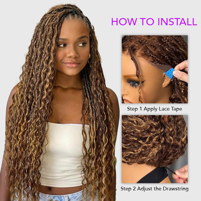 Glueless Knotless Braided Wigs Water Wave 13x6 HD Lace Frontal Glueless Human Hair Wig