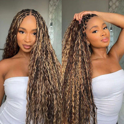 Pizazz Hair Knotless Boho Braids 13x4 HD Lace Frontal Glueless Human Hair Wig For Women