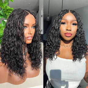 Short Boho Braids Bob Wig Water Wave Pre Cut 13x6 HD Full Lace Drawstring Human Hair