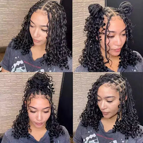 Short Boho Braids Bob Wig Water Wave Pre Cut 13x6 HD Full Lace Drawstring Human Hair