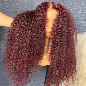 99J Burgundy Curly Human Hair Wigs Pre Cut 5x5 HD Lace Glueless Wig with Pre Plucked Hairline