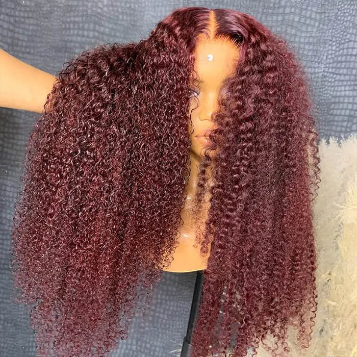 99J Burgundy Curly Human Hair Wigs Pre Cut 5x5 HD Lace Glueless Wig with Pre Plucked Hairline