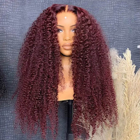 99J Burgundy Curly Human Hair Wigs Pre Cut 5x5 HD Lace Glueless Wig with Pre Plucked Hairline