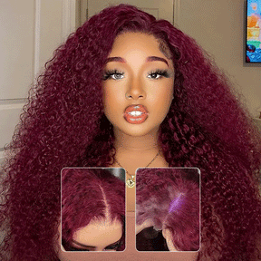 99J Burgundy Curly Human Hair Wigs Pre Cut 5x5 HD Lace Glueless Wig with Pre Plucked Hairline