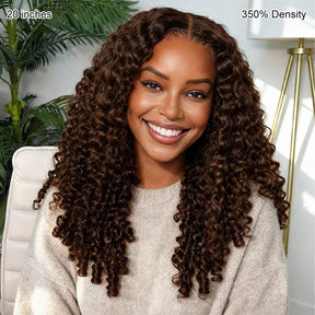 Pizazz 350% Density 13x6 Glueless Wig Dark Brown Burmese Curly With Drawstring Human Hair Wigs