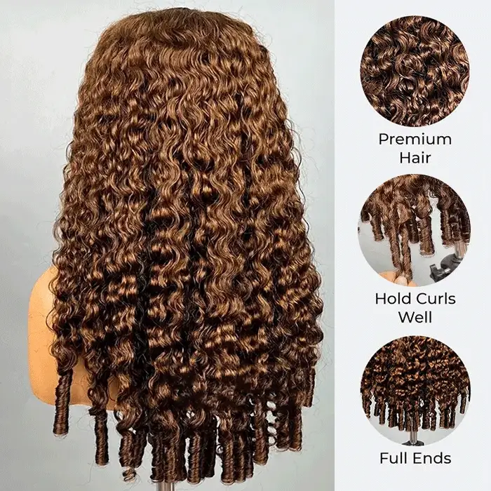 Pizazz 350% Density 13x6 Glueless Wig Dark Brown Burmese Curly With Drawstring Human Hair Wigs