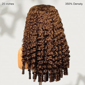 Pizazz 350% Density 13x6 Glueless Wig Dark Brown Burmese Curly With Drawstring Human Hair Wigs