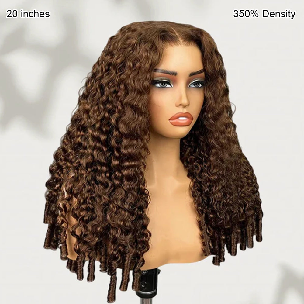 Pizazz 350% Density 13x6 Glueless Wig Dark Brown Burmese Curly With Drawstring Human Hair Wigs