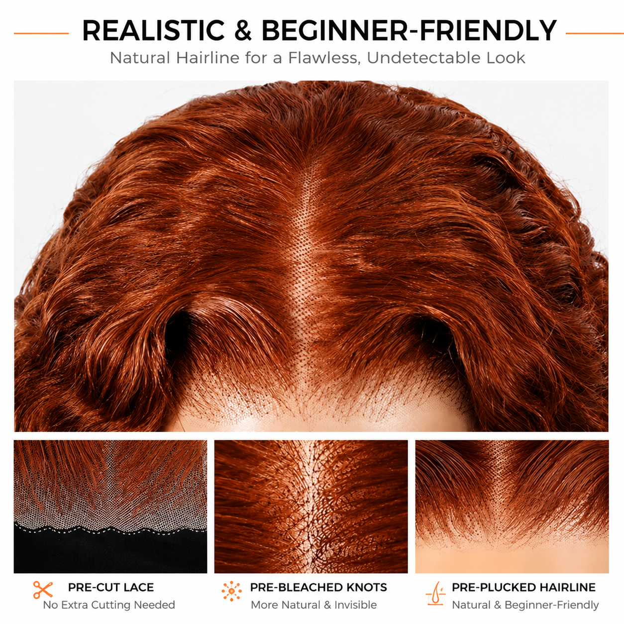 Burnt Orange Burmese Curly 13×6 Lace Front Glueless Wear & Go Wig