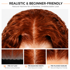 Burnt Orange Burmese Curly 13×6 Lace Front Glueless Wear & Go Wig