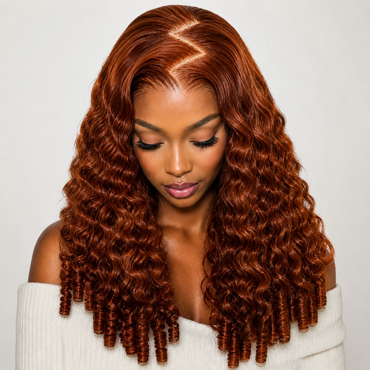 Burnt Orange Burmese Curly 13×6 Lace Front Glueless Wear & Go Wig