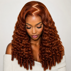 Burnt Orange Burmese Curly 13×6 Lace Front Glueless Wear & Go Wig