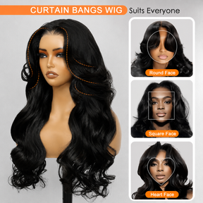 Butterfly Cut Curtain Bangs Loose Body Wave Wig 13x6 Deep Part Glueless Pre Cut HD Lace Drawstring Wig